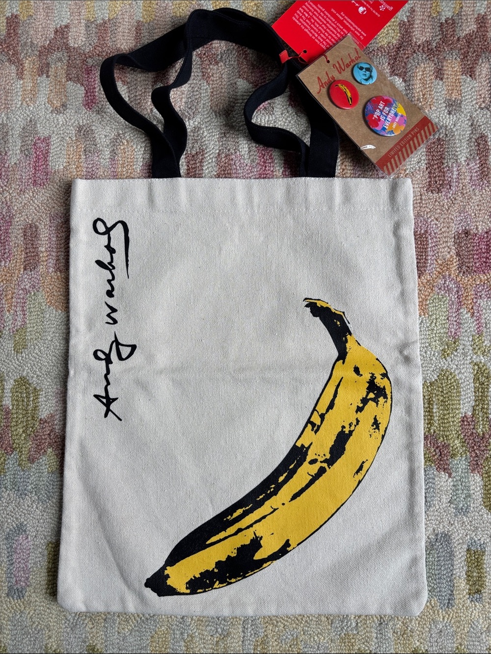 Andy Warhol NWT Yellow Banana Canvas Tote Bag w black horizontal stripes on back